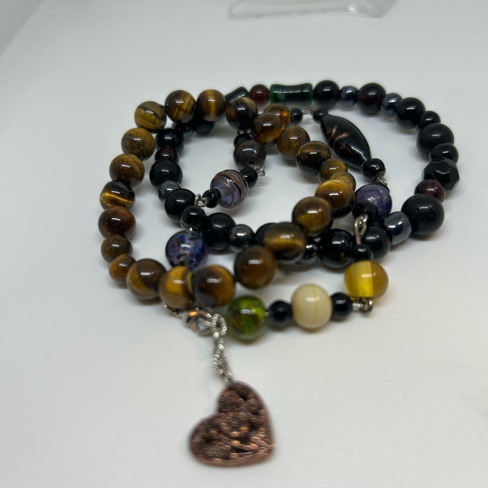 Elegant Multi-Stone Beaded Bracelet with Heart Charm